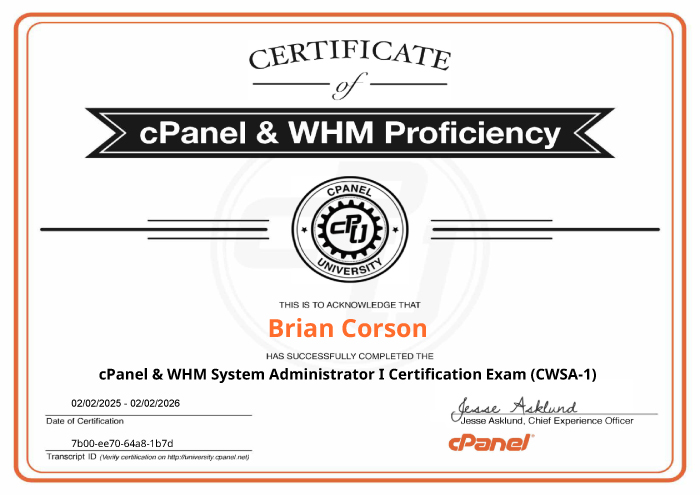 cPanel & WHM System Administrator I